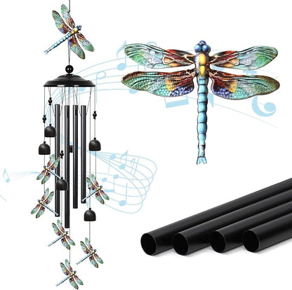 Dragonfly Wind Chimes Outdoor with 4 Aluminum Tubes 36" Decorative Dragonfly Gifts for Women Rustic Design Hanging Wind Chime for Outside with Ring Home Decor for Garden Patio Yard Window