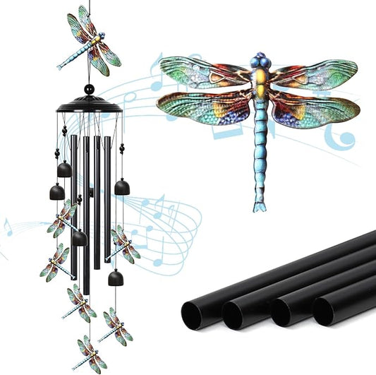 Dragonfly Wind Chimes Outdoor with 4 Aluminum Tubes 36" Decorative Dragonfly Gifts for Women Rustic Design Hanging Wind Chime for Outside with Ring Home Decor for Garden Patio Yard Window
