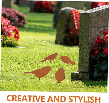 Kisangel 4pcs Rustic Metal Bird Figurines Decorative Garden Ornaments for Outdoor Patio and Sturdy for Flower Bed and Fence Decor