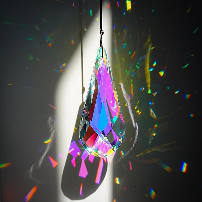 120mm/4.7in Crystal Suncatcher Prism Window Hanging Ornament Rainbow Glass Prism Sun Catcher Decor for Home Garden(AB Colors)
