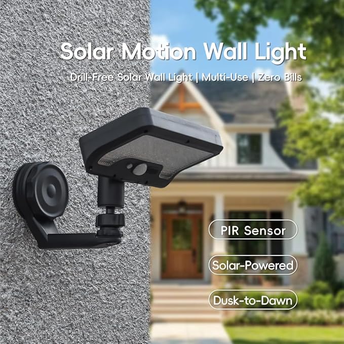 OMISTAR Metal-gipping Outdoor Solar Light, 92 LEDs Motion Sensor Solar Wall Lamp, IP65 Waterproof Balcony Patio Security Light, Adjustable Wall-Mount Fence RV Lighting