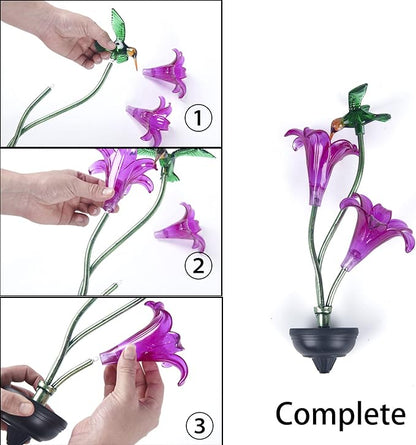 Solar Hummingbird Tulips 69 Inch Wind Catcher for Yard Kinetic Wind Spinner with Garden, Metal Windmill-Kinetic Garden Decoration, 360 Swivel Hummingbird Tulips Outdoor Wind Sculpture Spinners