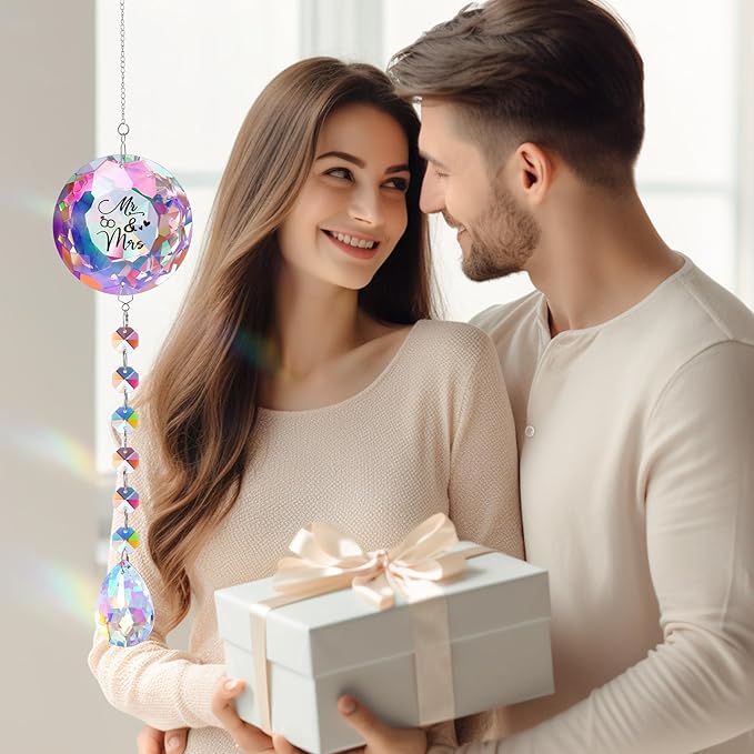Christmas Anniversary Wedding Gifts for Women Couple Wife Girlfriend, Bridal Shower Gifts, Suncatcher for Home Office Bedroom Living Room, Sun Catcher, Mr and Mrs Christmas Birthday Gift (Mr&Mrs)