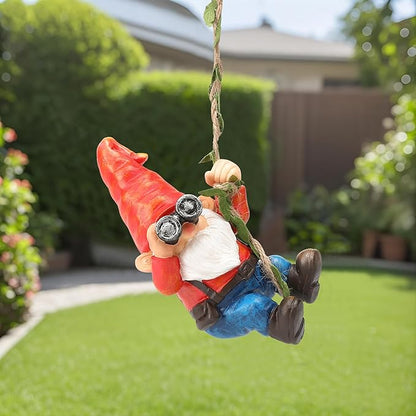 Hanging Gnome Garden Statue Funny Climbing Gnomes with Telescope Tree Hugger for Outdoor Lawn Home Patio Yard Art Decoration Christmas Birthday Gifts for Mom Women