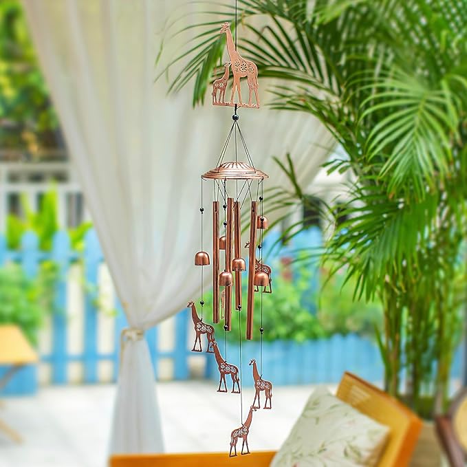 Giraffe Wind Chimes Outdoor Giraffe Gifts for Women/Men/Mom/Wife/Grandma Birthday Gifts Metal WindChimes for Outside/Indoors, Lawn, Patio, Home, Porch, Yard Decor, Garden Decoration
