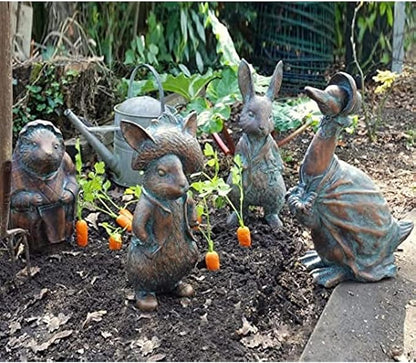 Beatrix Potter Ornament Set, Peter Rabbit, Jemima Puddle-Duck, Mrs Tiggy-Winkle, Benjamin Bunny, Hand Cast Stone Garden Statue Ornament, Outdoor Easter Decorations - Complete Set