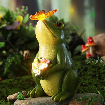 Threehoney Solar Garden Frog Statues with Lights Waterproof Outdoor Frog Decor Outside Garden Decor for Patio Porch Yard, Mother's Day Gardening Gift for Mom, Women Frogs Lovers