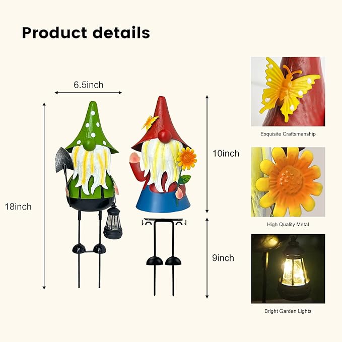 HONGLAND Solar Gnomes Garden Statue -18 Inch Gnomes Outdoor Decorations for Outside with Solar Lantern -Outdoor Figurine Lights for Patio Yard Lawn Porch
