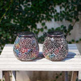 Stargarden 2 Pack Mosaic Solar Lantern ,Outdoor Hanging Waterproof Mosaic Light Solar Table Lamp for Garden ,Patio,Yard Decor (Red)