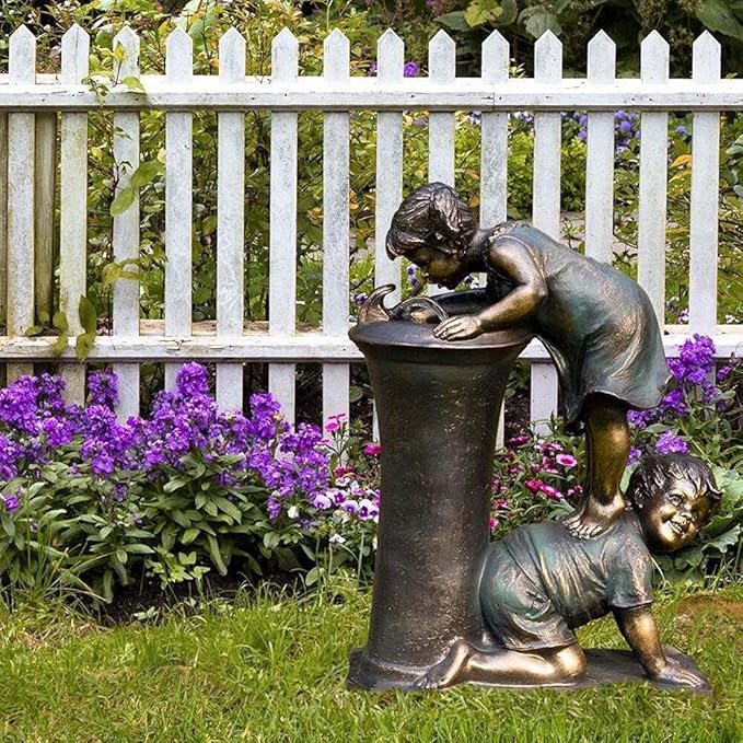 Boy and Girl Garden Statues Outdoor Ornament Sculptures Pressure Water Bath Drinking Figurines Decorations for Patio Yard Lawn Garden Gifts (Bath Bath Sculpture)