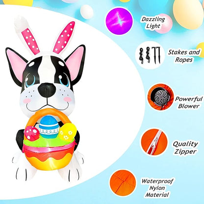 5 FT Easter Inflatables Dog Outdoor Decoration, LED Blow Up Yard Cute Dog with Easter Eggs for Party Spring Garden Drawing Room Indoor Decorations