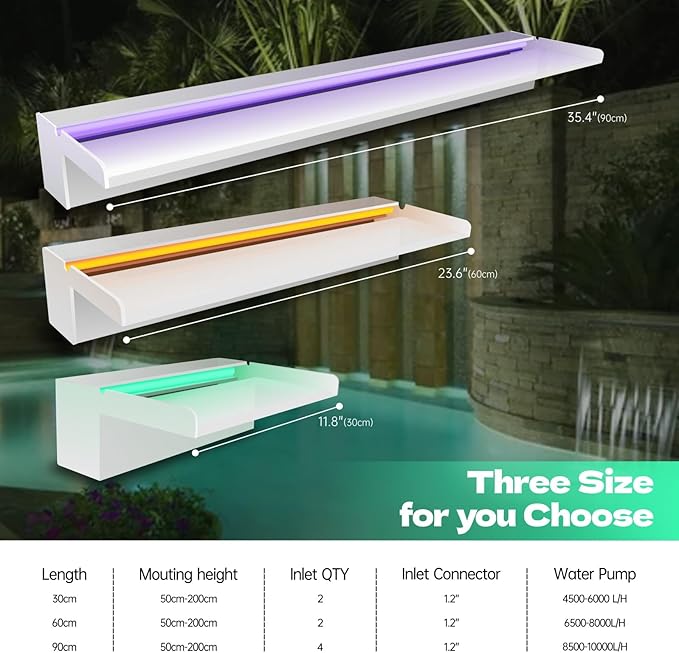 Pamopamo Pond Waterfall Spillway, APP Control Multi-Color LED Light Outdoor Pool Fountain, Acrylic Water Spillway Koi Fountains Kit for Garden Patio Swimming Pool Decoration - 23.6"x7.8"x3.9"