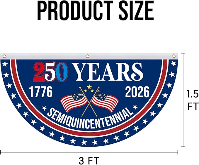 4th of July Patriotic Bunting - American Flag Bunting 1.5 X 3 Ft, 250 Years American Flag, 4th of July Party Decorations, 1776-2026 250 Year American Anniversary Flag Indoor Outdoor Hanging Decor-2PCS