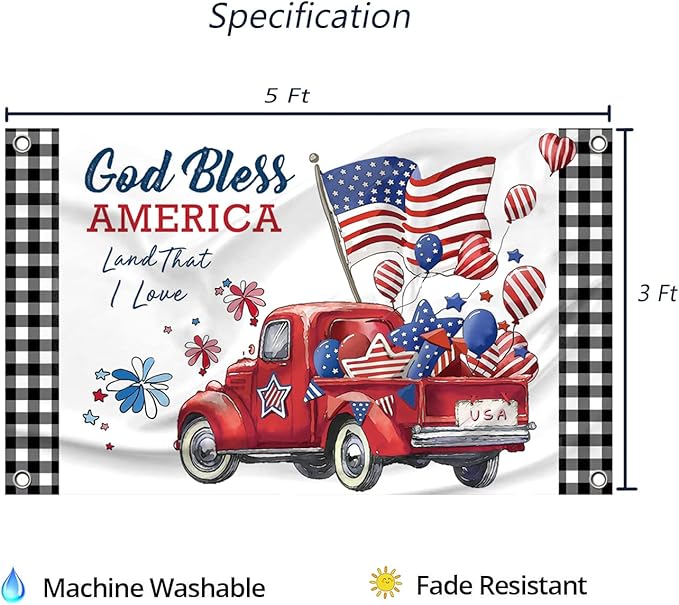 4th of July Flags 3x5 Ft for Outside, Patriotic American Truck Buffalo Plaid Double Sided Big Large Yard Flags,Banners Decorations with Brass Grommets for 250 Anniversar America Outdoor