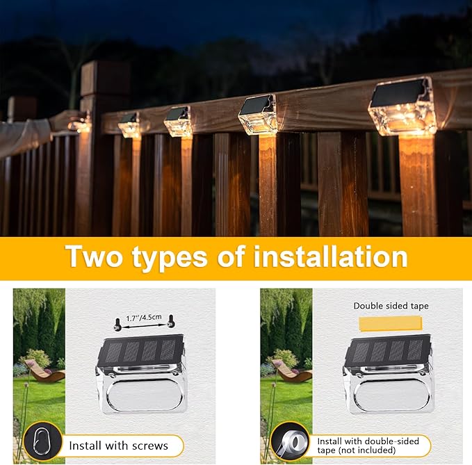 Qualdout Solar Outdoor Lights, 16 Pack Solar Fence Deck Lights Waterproof Solar Powered Outside Lighting for Step Railing Wall Pool Stair Yard Garden Patio Pool Decorations (Warm White)