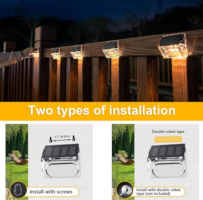 Qualdout Solar Outdoor Lights, 16 Pack Solar Fence Deck Lights Waterproof Solar Powered Outside Lighting for Step Railing Wall Pool Stair Yard Garden Patio Pool Decorations (Warm White)
