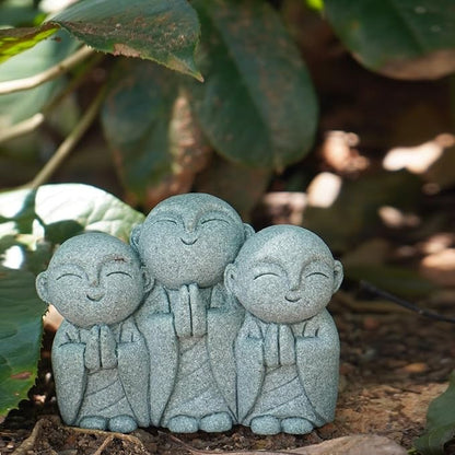 OwMell Japanese Jizo Monk Statue, Buddha Jizo Figurine Memorial Aquarium Statue Ornament - Smiling