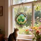 Stained Glass Window Hanging, Shamrock Suncatcher Decor, Clover Wall Art Ornament Decorations for Home Bedroom Garden Farmhouse, Birthday Housewarming Gift for Women Mom, 7.8 Inch