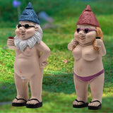 MINICAR Gnome Statue Garden Outdoor Decor Set of 2, Funny Dwarf Sculptures Yard Decorations, Naughty, 8'' Tall