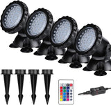 Pond Lights Submersible Color Changing Fountain Lights LED Underwater with Remote, 36 LED Bulbs Underwater Landscape Light for Aquarium Garden Pool Lawn Shallow 3 Installation Way with Stakes