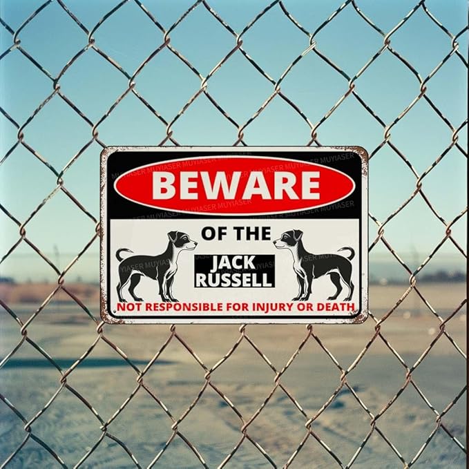 Beware Of The Dog Jack Russell Sign Aluminum Metal Tin Signs Outdoor Yard Sign Warning Sign For Fence Yard Home Kitchen Farm Garden Wall Decor 8x12 Inch