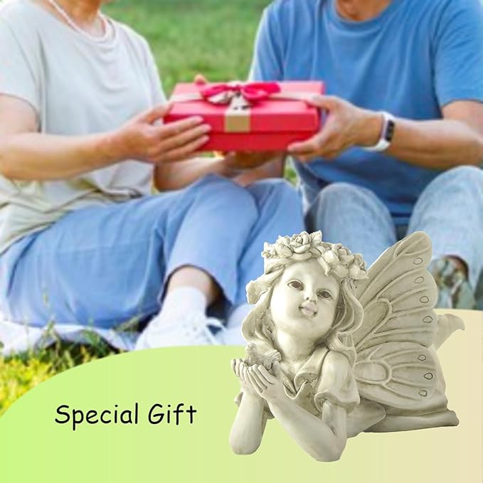 Garden Angel Statue with Bird - 11 Inch Outdoor Fairy Figurine, Weatherproof Resin Decor for Patio, Lawn & Flower Beds - Whimsical Gift for Garden Lovers, Mother's Day, Housewarming