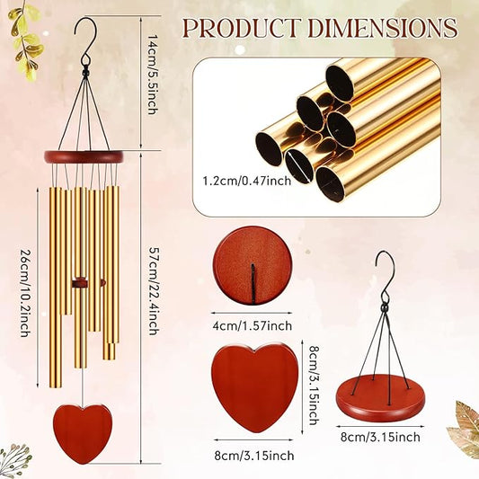 Leinuosen Wind Chimes for Outside Wind Chimes Outdoors Deep Tones 28" with 6 Aluminum Tubes Memorial Sympathy Windchime for Valentine Tree Decor Garden Courtyard Mom Loved One Gifts(Heart,Gold)