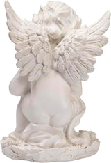 Northlight Heavenly Gardens Distressed Sitting Cherub Angel Outdoor Patio Statue, 12", Distressed Ivory White