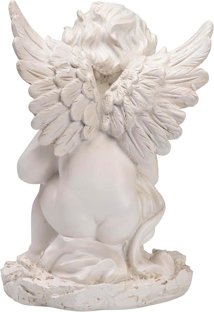 Northlight Heavenly Gardens Distressed Sitting Cherub Angel Outdoor Patio Statue, 12", Distressed Ivory White