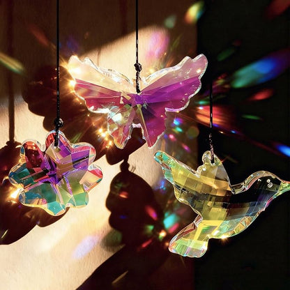 SNAIL GARDEN 3PCS Crystal Prism Suncatcher - Butterfly, Bird & Lucky Four-Leaf Clover, 1.69-3.35in Sun Catcher Crystals, Hanging Crystals for Windows, Patio, Yard, Home Garden