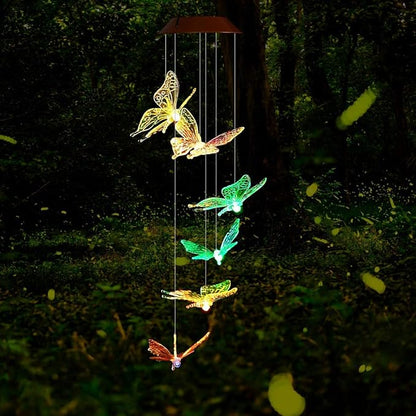 TDA Solar Wind Chimes Light Outdoor Changing Color Decorative Mobile Portable for Patio Walkway Pathway Backyard Landscape Decoration (Transparent Butterfly)