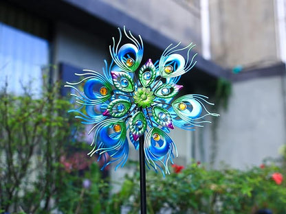 Peacock Wind Spinner, 48Inch Double Wind Sculpture, Wind Sculptures & Spinners Outdoor Metal Stake Yard Spinners, Garden Wind Catcher Wind Mills, Lawn&Garden…