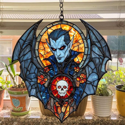 Dracula Halloween Acrylic Suncatcher Stained Glass Effect Window Car Hanging Christmas Ornament Indoor Outdoor Decor Garden Sun Catcher Panel for Halloween Lover for Women Mom Grandma