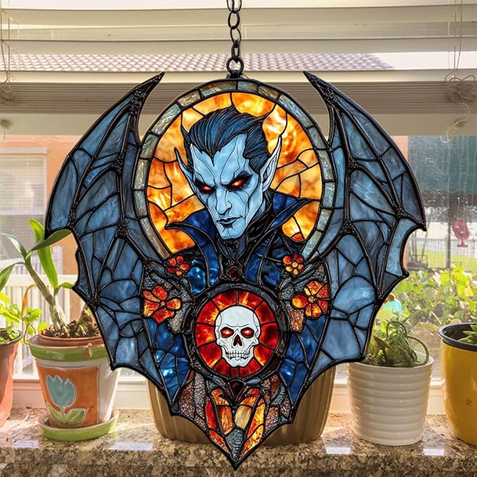 Dracula Halloween Acrylic Suncatcher Stained Glass Effect Window Car Hanging Christmas Ornament Indoor Outdoor Decor Garden Sun Catcher Panel for Halloween Lover for Women Mom Grandma