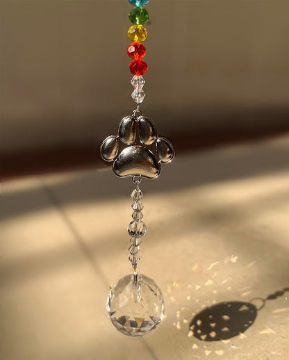 Pet Dog Memorial Gifts Paw Print Sun Catcher Crystals Prisms Hanging Dog Sympathy Window Garden Decor Wind Chime Rainbow Bridge Gifts for Loss Friend Birthday (1pcs Ball)