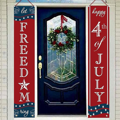 4th of July Decorations - Patriotic Decorations for Independence Day - Happy Fourth of July Deals and Let Freedom Ring Hanging Flags Bunting Banners Door Porch Sign - Fourth of July Party Supplies