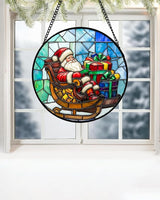 DASTOLL Stained Glass Window Hanging - Santa Claus Gift BoxSuncatcher for Doors Home Christmas Decoration Winter Sun Catcher Thanksgiving New Year Birthday Gift for Women Men Mom Nana 9.8 in