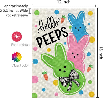 CROWNED BEAUTY Easter Garden Flag Bunny Peeps 12x18 Inch Double Sided Holiday Decoration for Outdoor Lawn Yard