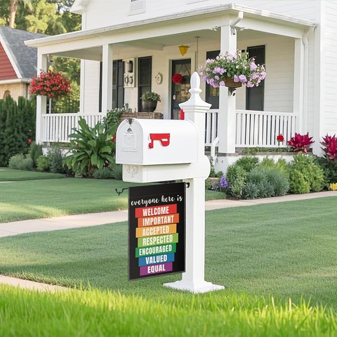 Everyone Here Is Welcome Garden Flag, Funny LGBTQ Pride Ally Flags for Outside, Inclusion And Equality Yard Sign, Be Kind Human Equality Flag, Protest And Resist Yard Décor