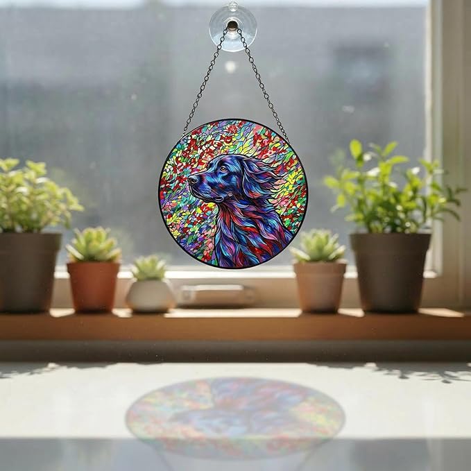 Stained Glass Dog Memorial Suncatcher,Labrador Window Hanging,Sympathy Gifts for Pet Loss,7.9 inch/20 cm Home and Garden Decor for Dog Lovers