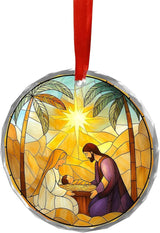Nativity Stained Glass Ornament 2025 - Holy Family Christmas Tree Ornament, Glass Sun Catcher Window Hanging, Religious Christian Catholic Gift, Manger Scene with Bethlehem Star Keepsake(L-8)