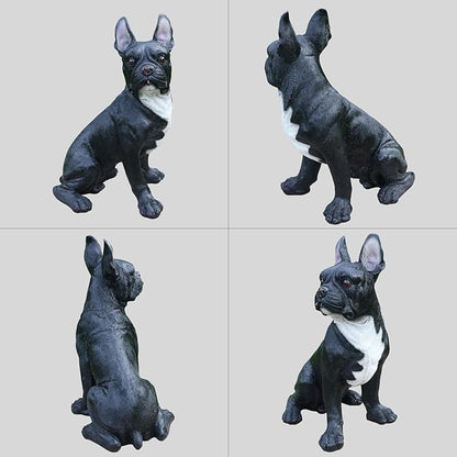 Frenchie Chic Entry Accent with Solar Lantern & Double-Sided Sign, Sitting Black French Bulldog Statue for Porch Seating, Hallway & Patio