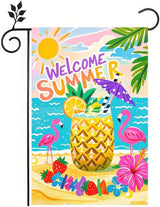BlissYard Welcome Summer Garden Flag 12x18 Double Sided Flamingo Sunshine Hawaii Tropical Beach Holiday Garden Flags Welcome Summer Tropical Ocean Sea Yard Flag for Seasonal Outdoor Party Decoration