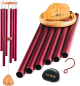 UpBlend XL Wind Chimes for Outside Gift – Deep Tone Wind Chime with Decorative Stone – Garden and Patio Décor for Porch or Yard, Elegant Outdoor Ornament, Meaningful Gift for Neighbors. 41” Red.
