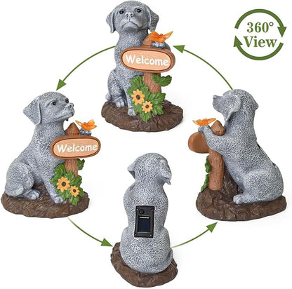 Dog Statue with Solar Butterfly Light, Decor Outdoor Yard Decoration, Statue for Home Garden Patio Balcony Lawn Ornaments, Birthday Dog Lovers Gifts for Women, Mom, Grandma