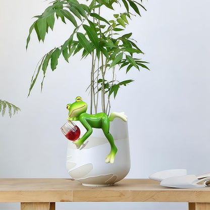 Miniature Frog Figurines Plant Decorations for Pots, Funny Drinking Frog Statue Flower Pot Hugger Resin Hanging Figurine Planter Pot Decorations for Flower, Lawn, Yard Ornament