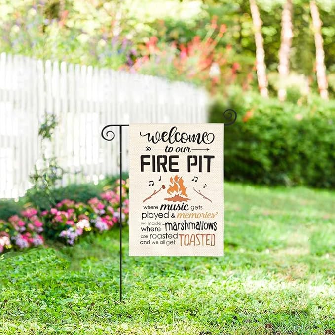 AVOIN colorlife Welcome To Our Fire Pit Camping Garden Flag 12x18 Inch Double Sided Outside, RV Campsite Campfire Holiday Yard Outdoor Decoration
