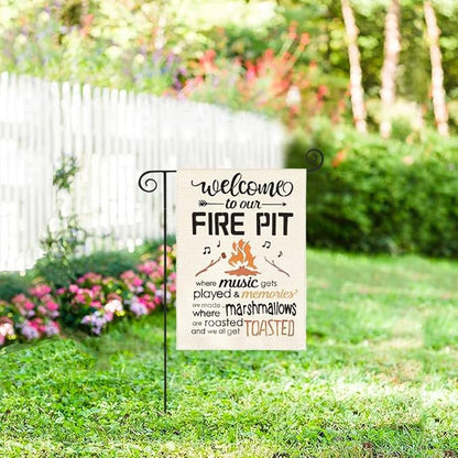 AVOIN colorlife Welcome To Our Fire Pit Camping Garden Flag 12x18 Inch Double Sided Outside, RV Campsite Campfire Holiday Yard Outdoor Decoration