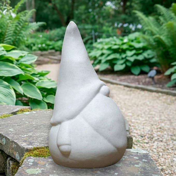 OLOMA Minimalist Garden Gnome Statue Concrete Stone Outdoor Sculpture with Protective Resin Coating Weather Resistant Garden Decor Accent Heavy Durable Patio Lawn Entryway Accent
