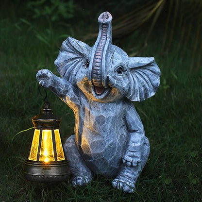 Garden Statues Elephant Solar Figurine Decor Outdoor Waterproof Lights, Yard Decorations Outdoor, Garden Decor Unique Birthday Housewarming Gifts for Mom (Elephant 2)